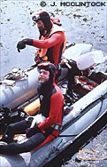  Photo by James McClintock. Kerguelen Island, Subantarctic.  James McClintock and french diver preparing to dive in a kelp forest in search of seastars.

