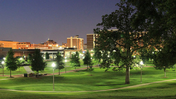 The UAB campus at night. 
