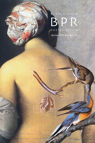 Cover of BPR 46, a painting of a woman's bare back with illustrated birds superimposed.