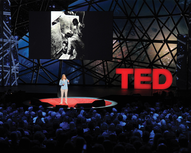 Archaeologist Sarah Parcak giving her TED talk