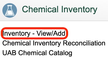 At the Chemical Inventory box, click on “Inventory-View/Add”