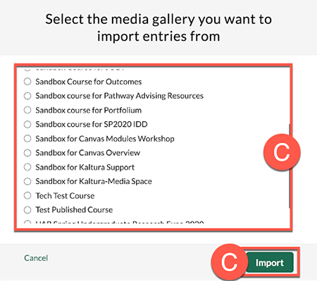 Choose the course you are importing from and click import