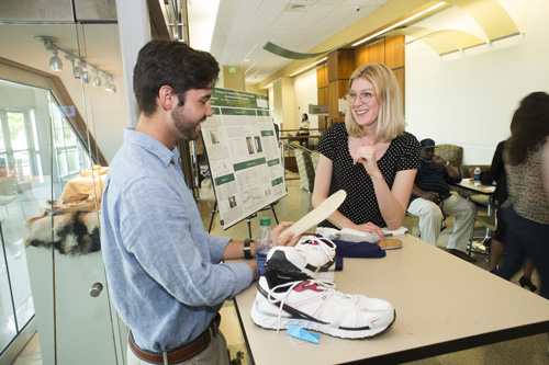 Student demonstrates his design and evaluation of a Shoe-Sock Interface to be used in a Post-Stroke Gait Training Application. 