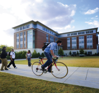 Students biking on campus.