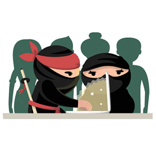 Cartoon ninjas on the computer.