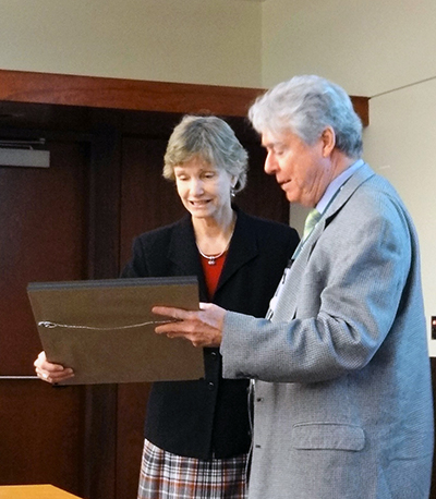 Provost Linda Lucas recognized for outstanding service by UAB Faculty Senate.