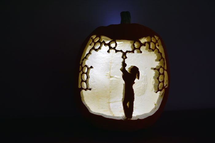 Pumpkin carving of a person.