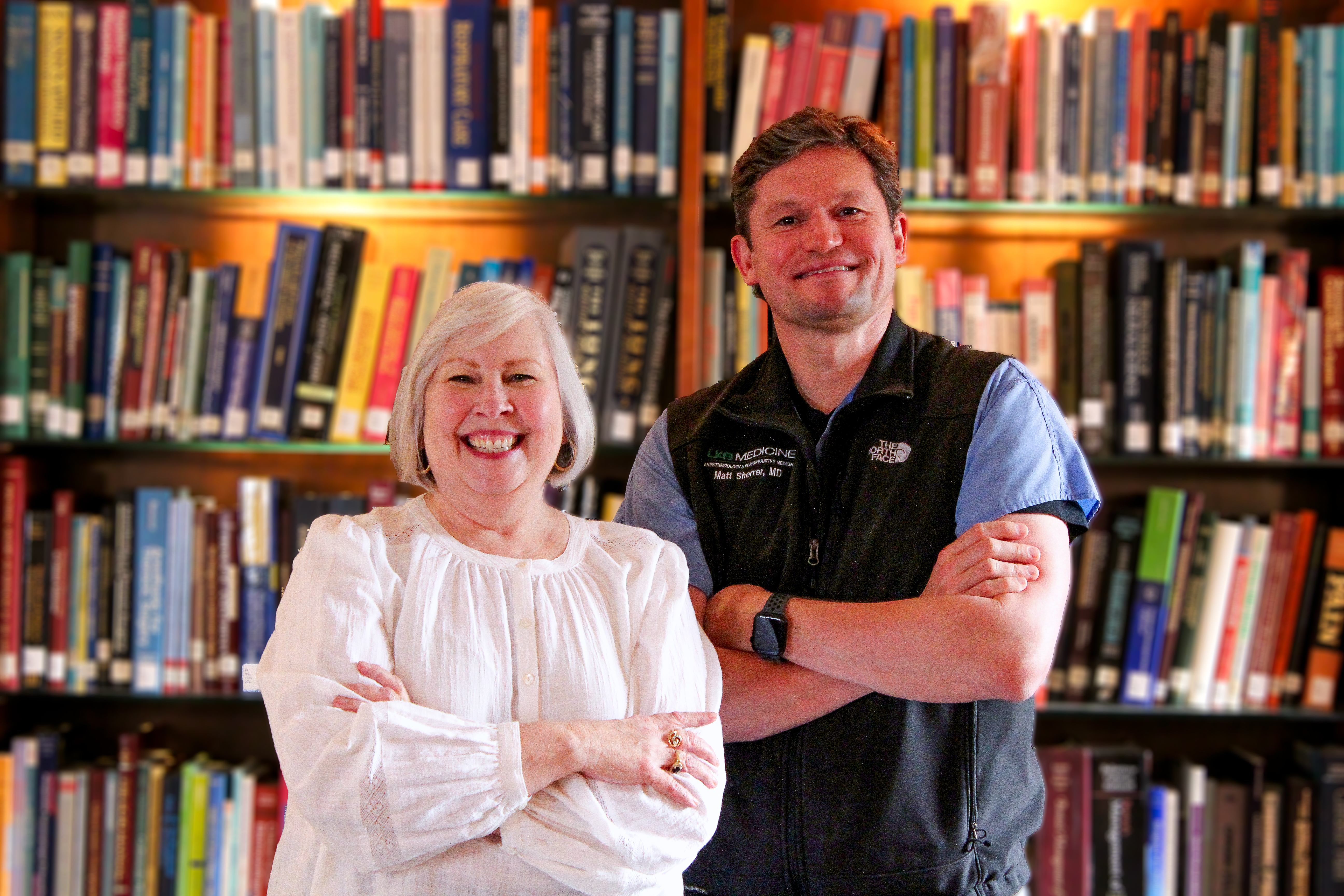 Lynn Shanks, Program Manager for Faculty Recruitment and Matthew Sherrer, M.D., MBA, FASA, FAACD, are pictured together. 