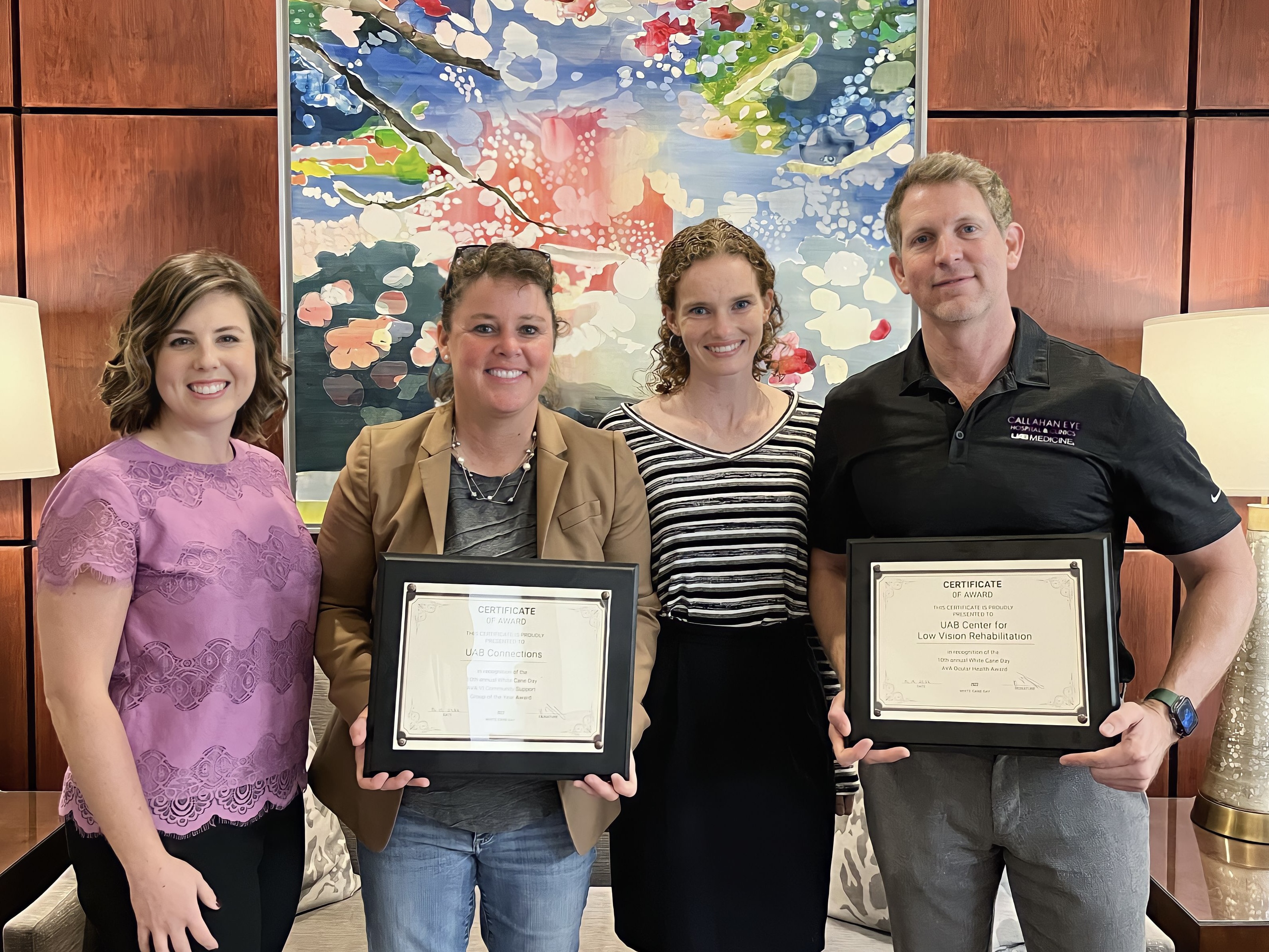 Molly Cox-Whitney, MS, LPC, Director Laura Dreer, PhD, and Brooke Bailey with UAB Connections. Jason Vice, OTR/L, SCLV, with the UAB Center for Low Vision Rehabilitation
