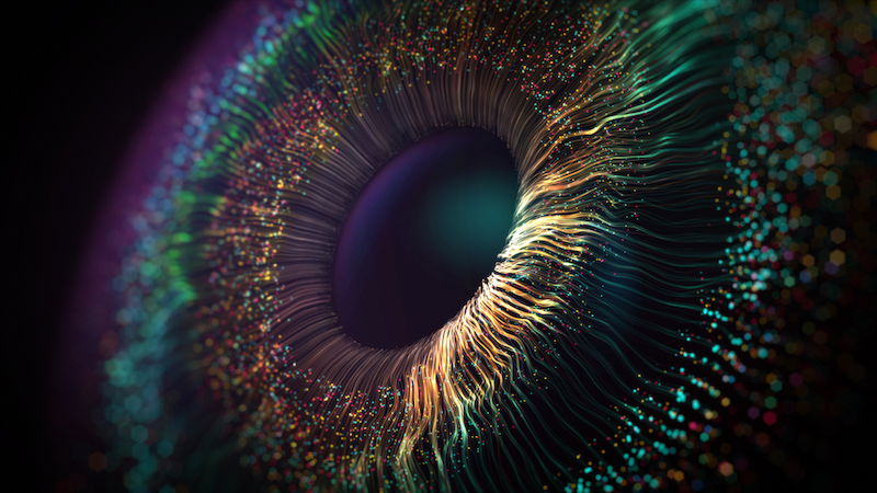Multicolored artistic animation of human iris