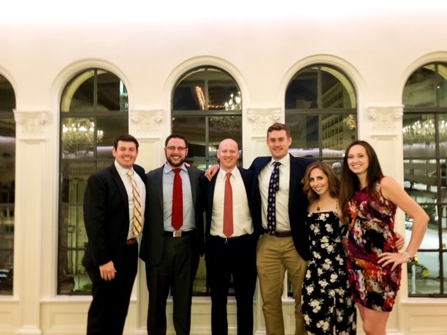 Orthopaedic Surgery residents, Drs. Trevor Stubbs, Even Sheppard, Brad Wills, Christoph Fuchs, Megan Severson and Sierra Phillips, gathered together at the 2019 Orthopaedic Surgery Residency Program graduation.