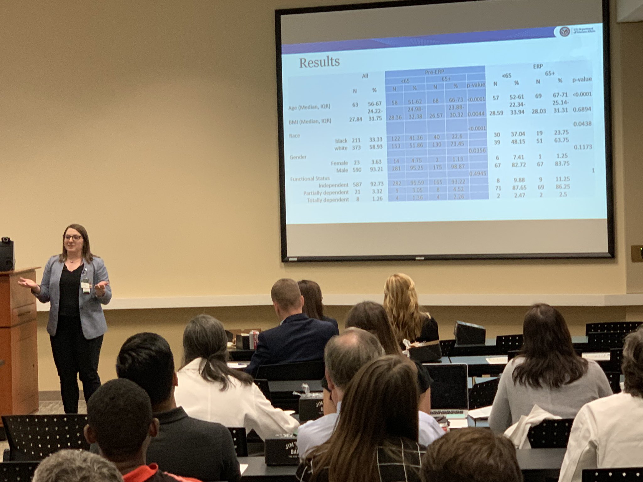 Dr. Samantha Baker discusses her research with her presentation, titled "Enhanced Recovery Pathway after Surgery Benefits Elderly Patients at the VA."
