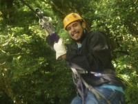 Photo of student Daniel Mendoza on a zipline in Costa Rica