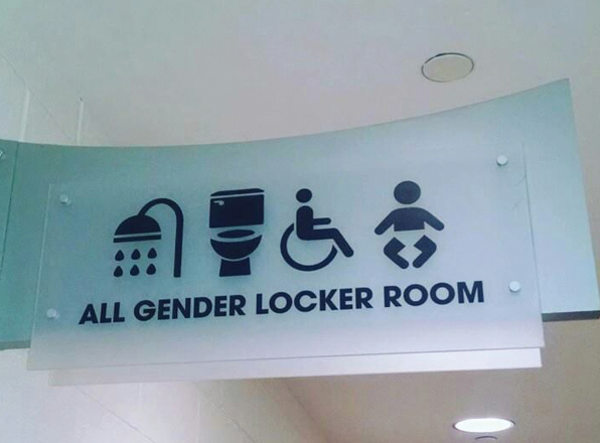 Image of all gender locker room sign.