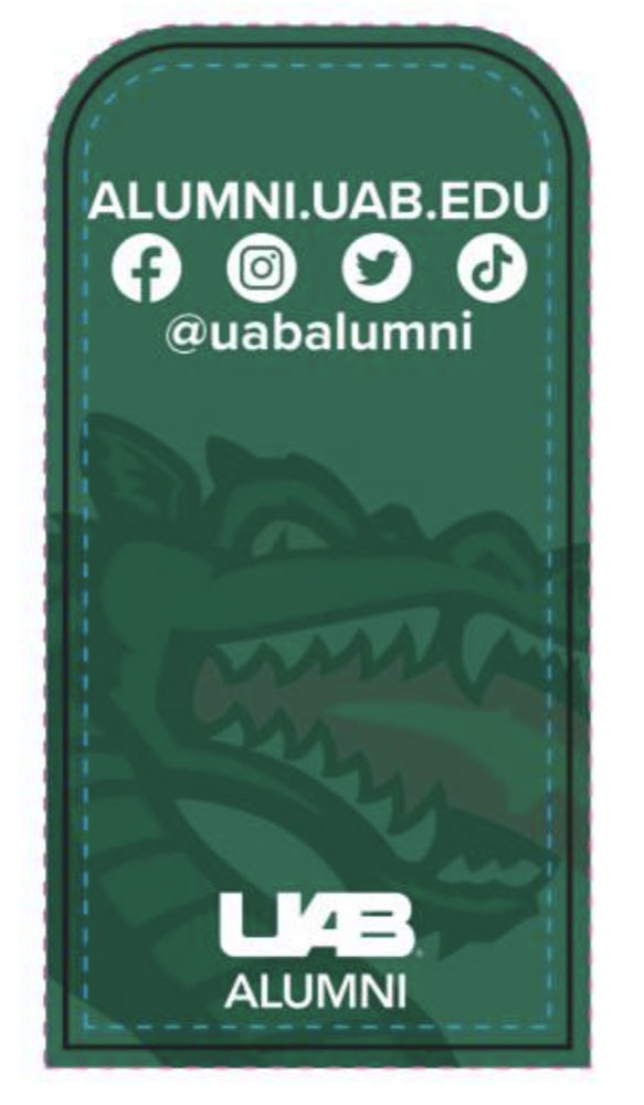 Illustration of proper UAB logo and unit placement on a sign.