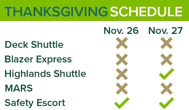 thanksgiving schedule transportation