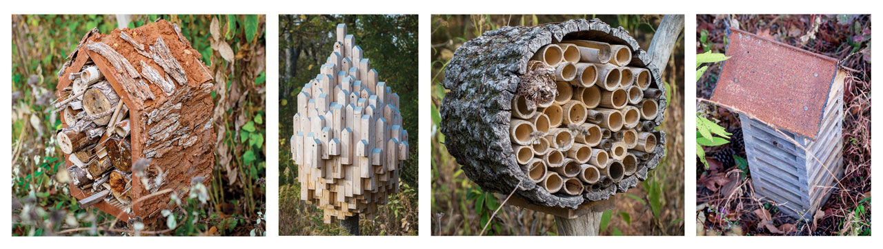 Photos of bee condominiums built by Woolley and UAB students