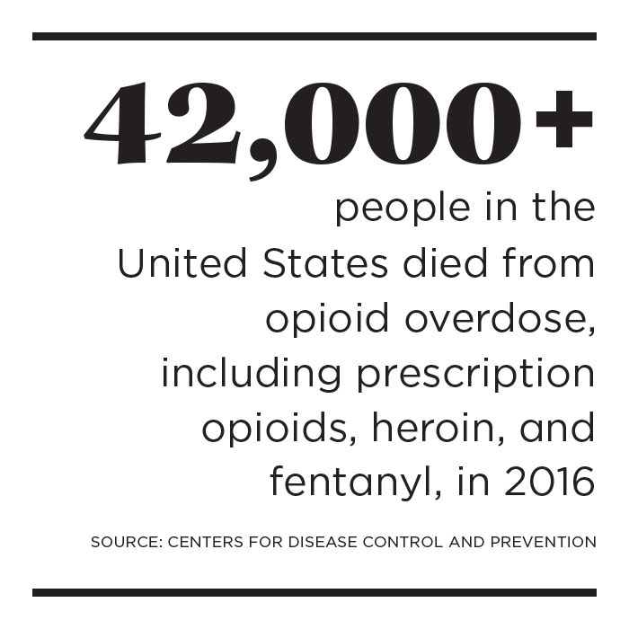 Fact box: 42,000+ people in the United States died from opioid overdose, including prescription opioids, heroin, and fentanyl, in 2016; source: Centers for Disease Control and Prevention