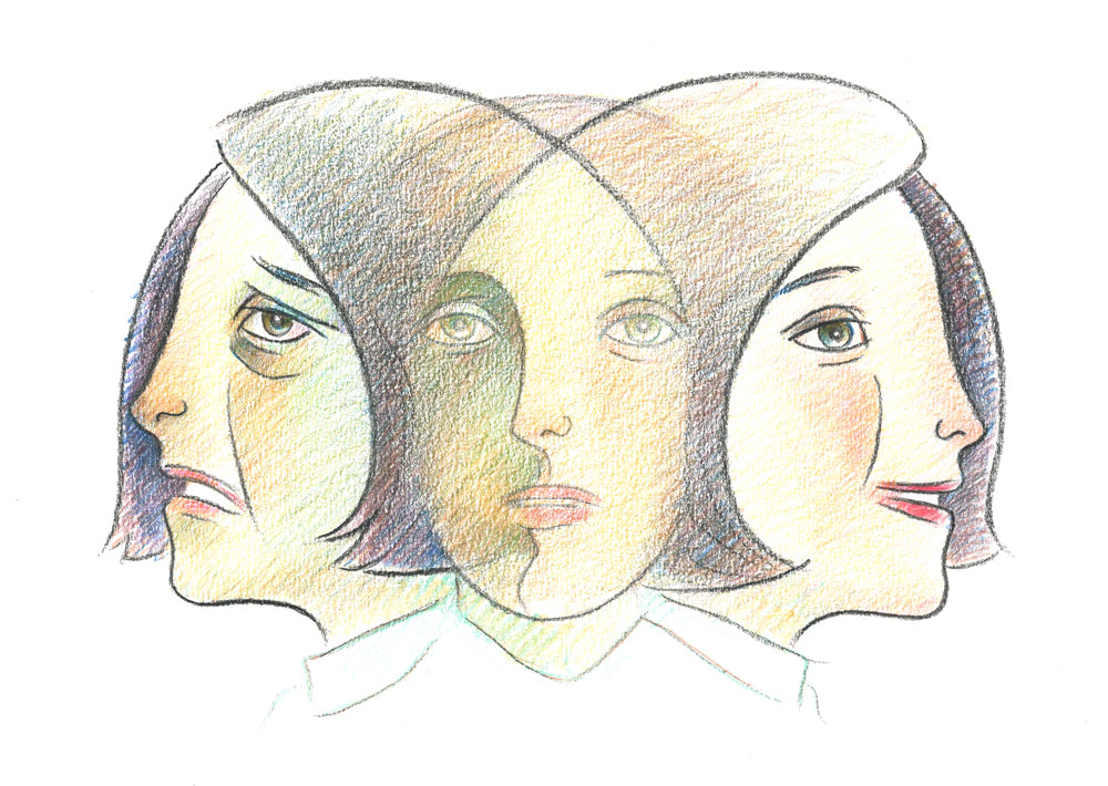 Illustration of face of patient with depression or pain moving from anguished to content