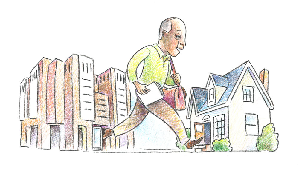 Illustration of man going home from hospital