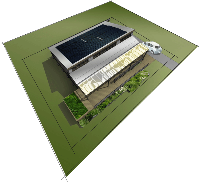Rendering of Solar Decathlon house viewed from above
