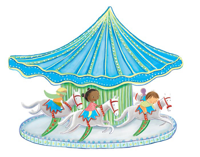 Illustration of children riding carousel; illustration by Michelle Hyde