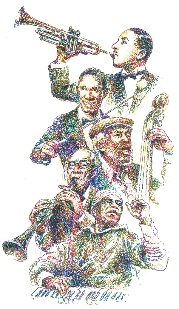 Illustration of five local jazz greats