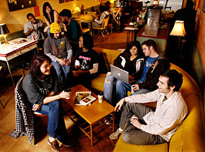 students in coffee shop