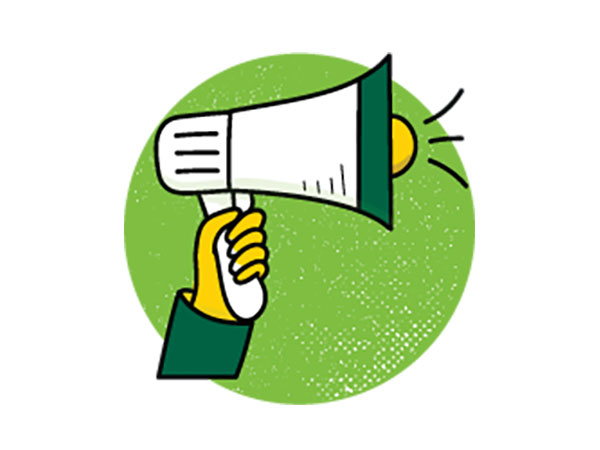 Illustration of a hand holding up a megaphone.