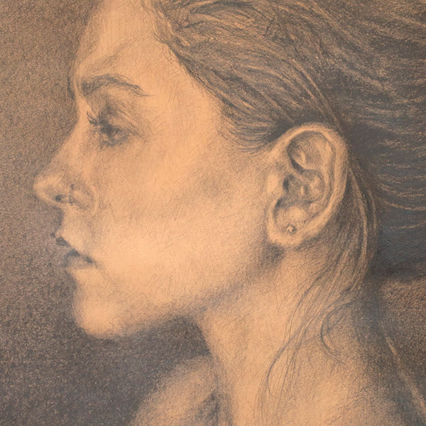 Caroline Myers, “The Self,” 2020, Graphite on rose dye-toned paper. courtesy of the artist and the Department of Art and Art History ©Caroline Myers