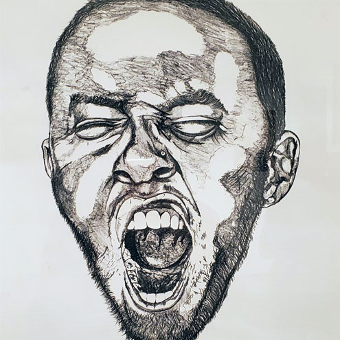 I$H, "Good- AM," 2021. Lithograph. Courtesy of the artist and the Department of Art and Art History, UAB.