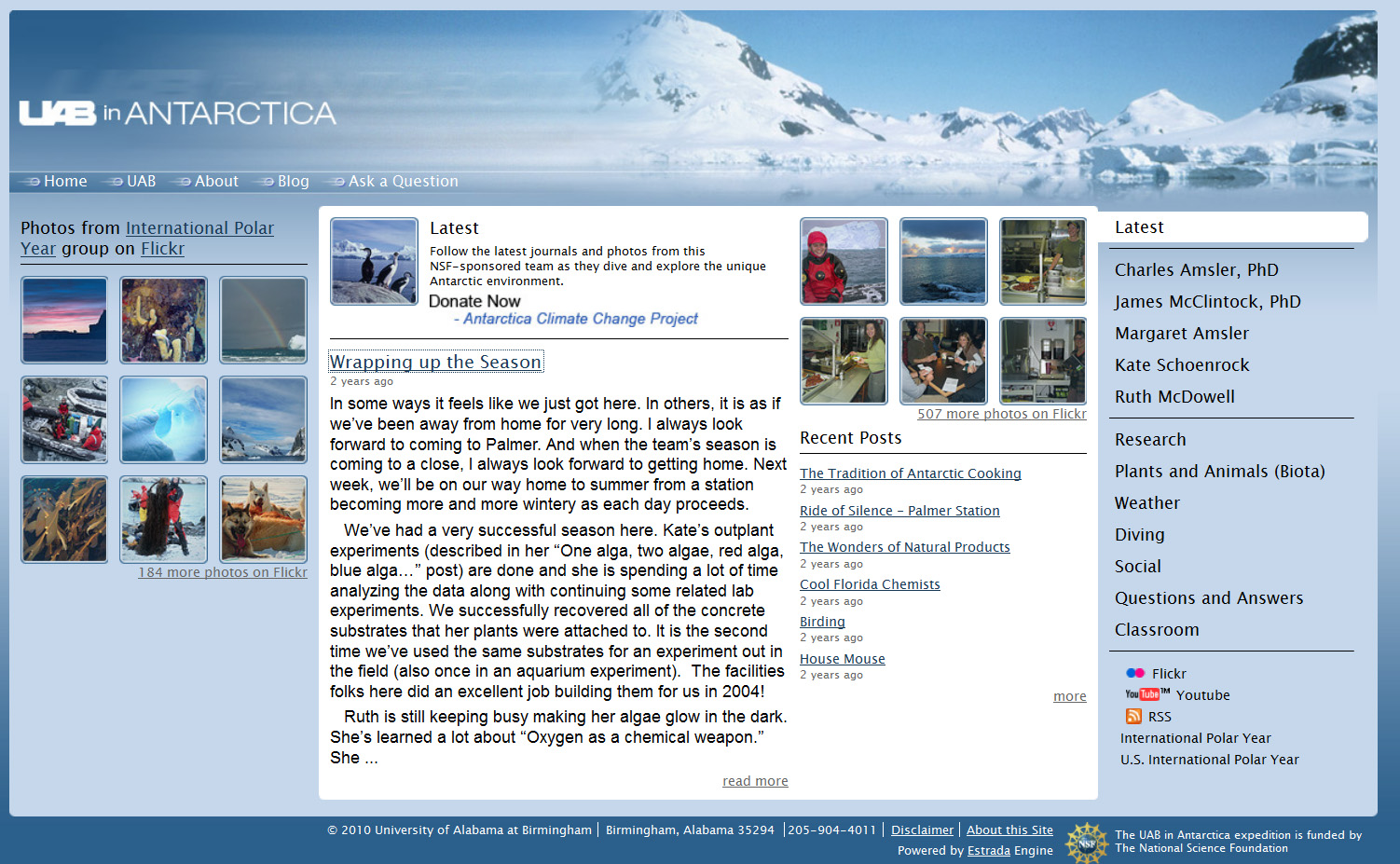 UAB in Antarctica website, circa 2010