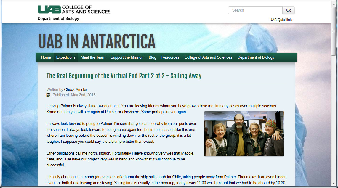 UAB in Antarctica website, circa 2013