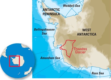 map indicating location of Thwaites Glacier, Antarctica;  source: Science 344 May 16 2014