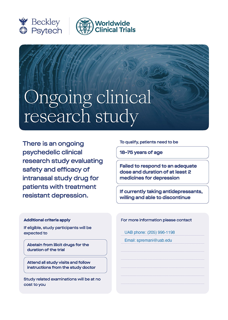 Research study evaluating the safety and efficacy of intranasal study drug for patients with treatment resistant depression.