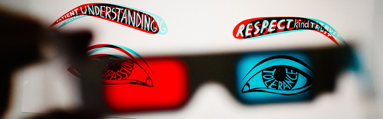 Image of eyes looking through 3-D glasses