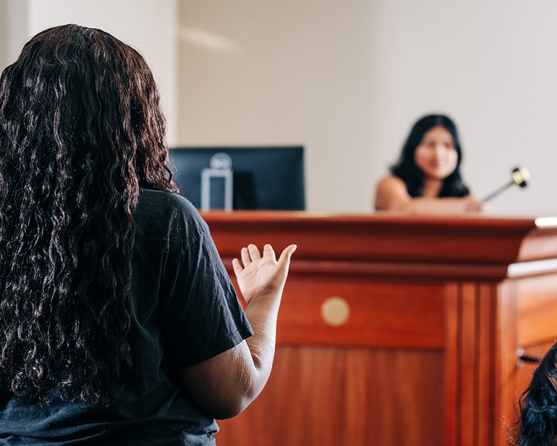 Students participating in a mock trial.