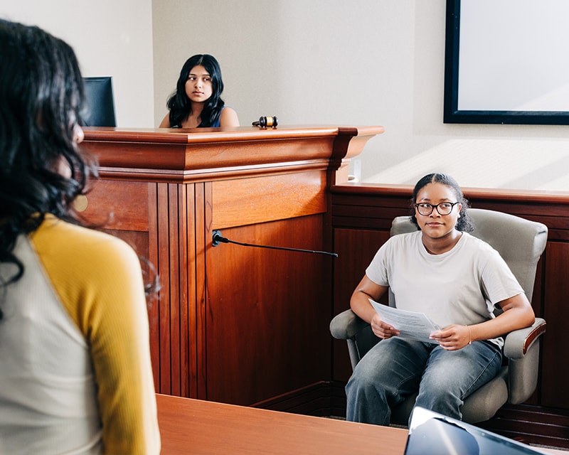 Students participating in a mock trial.