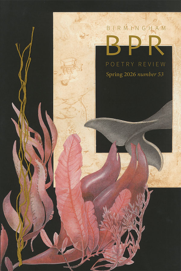 BPR 53 cover: Black cover with gold lettering, the tale of a whale, and pink and gold sea plants.