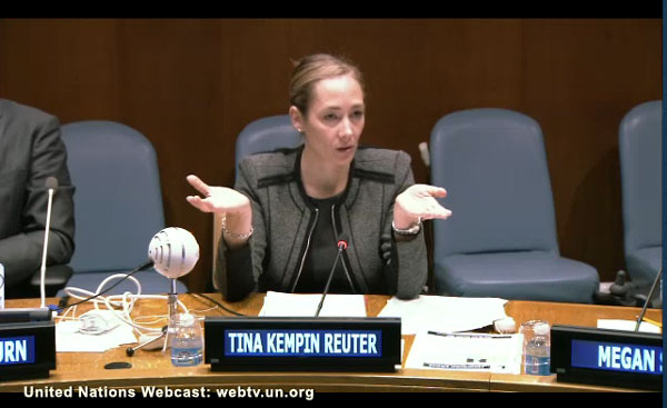 IHR Director Dr. Tina Kempin Reuter speaking at the UN International Day of Persons with Disabilities, 2 December 2016. 