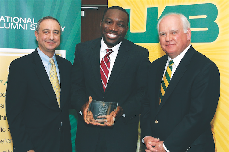 Dr. Bolaji Kukoyi with UAB NAS President Wes Smith and UAB President Ray Watts
