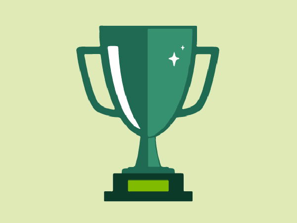 Illustration of a dark green trophy on a light green background. 