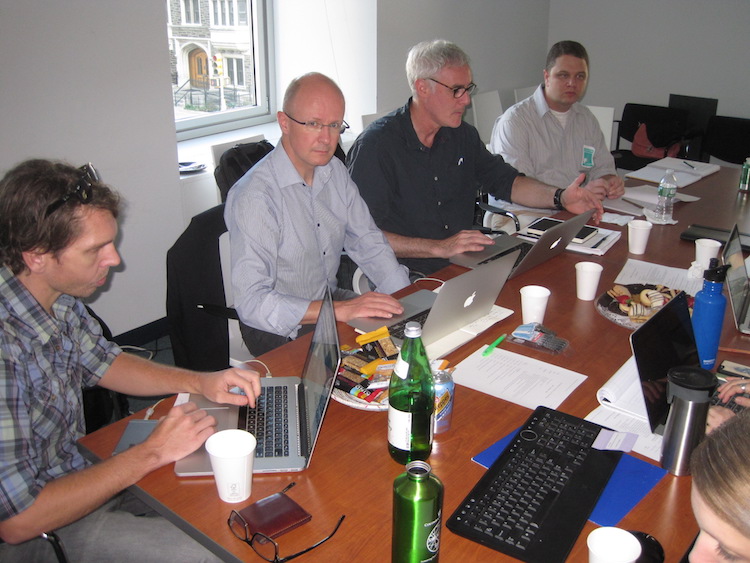 Josh Fisher, Philippe Vandenbroeck, Peter Coleman, and Benjamin Maddox at the Sustainable Peace Workshop, Columbia University