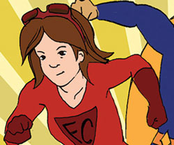 Cartoon of Elizabeth Garnder as a superhero. 