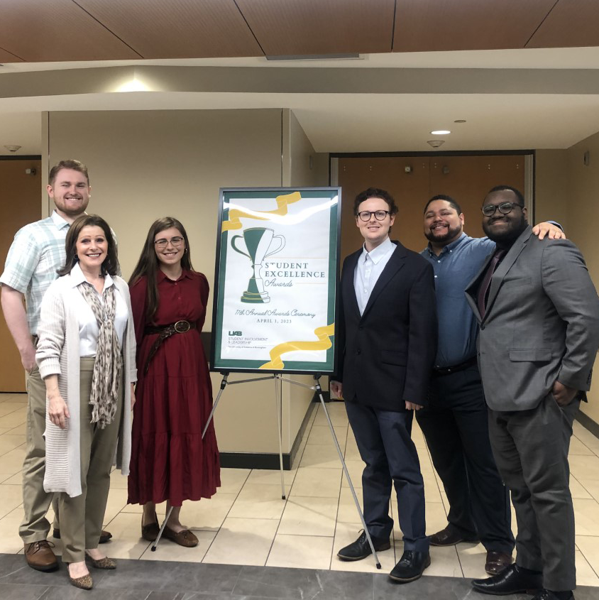 Pictured left to right: Nathan Anderson (PRSCA/PRSSA at UAB Presiden), Ann Marie Stephens, Dylan Baggiano, Sam Adams, and Sam Pugh.