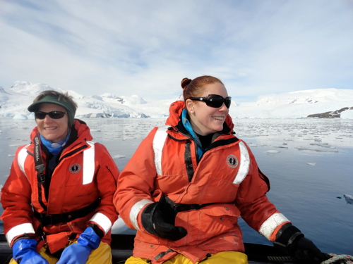 Julie Schram pictured with UAB Biologist Maggie Amsler out in the field in Antarctica.