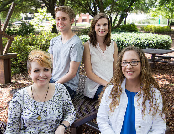 Honors Neuroscience Summer Research Academy students working in psychology labs, left to right: Mary-Elizabeth Winslett, Cooper Bailey, Remy Meir, Danielle Hurst