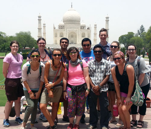 Psychology students visit the Taj Mahal in India. 