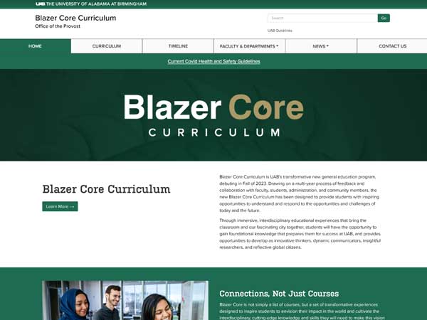 Screenshot of Core Curriculum website