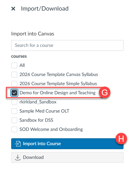 Select your course and import